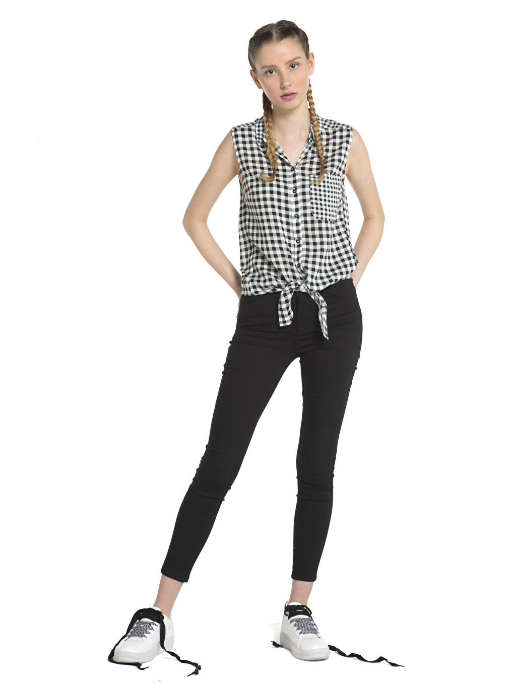 Siyah Kareli Kadın Gömlek-2