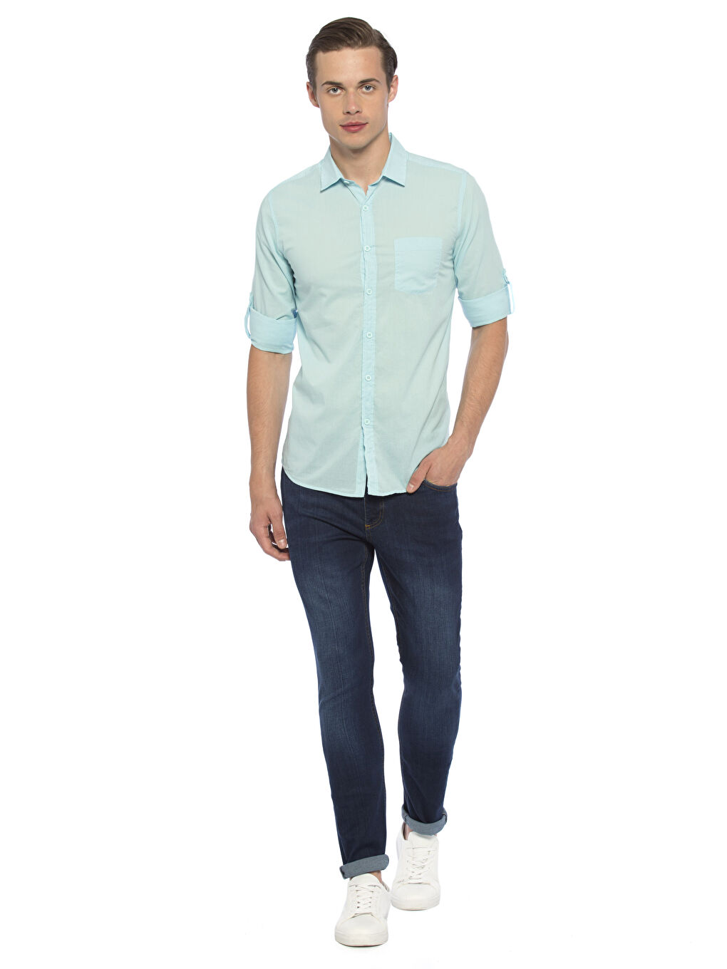 Мужчины Бирюзовый Рубашка-2