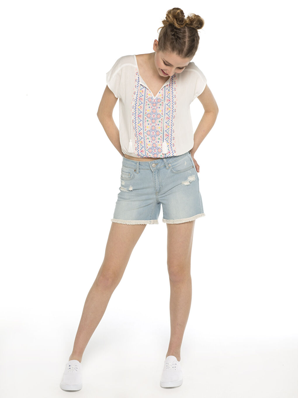 Açık İndigo Rodeo Jean Şort-2