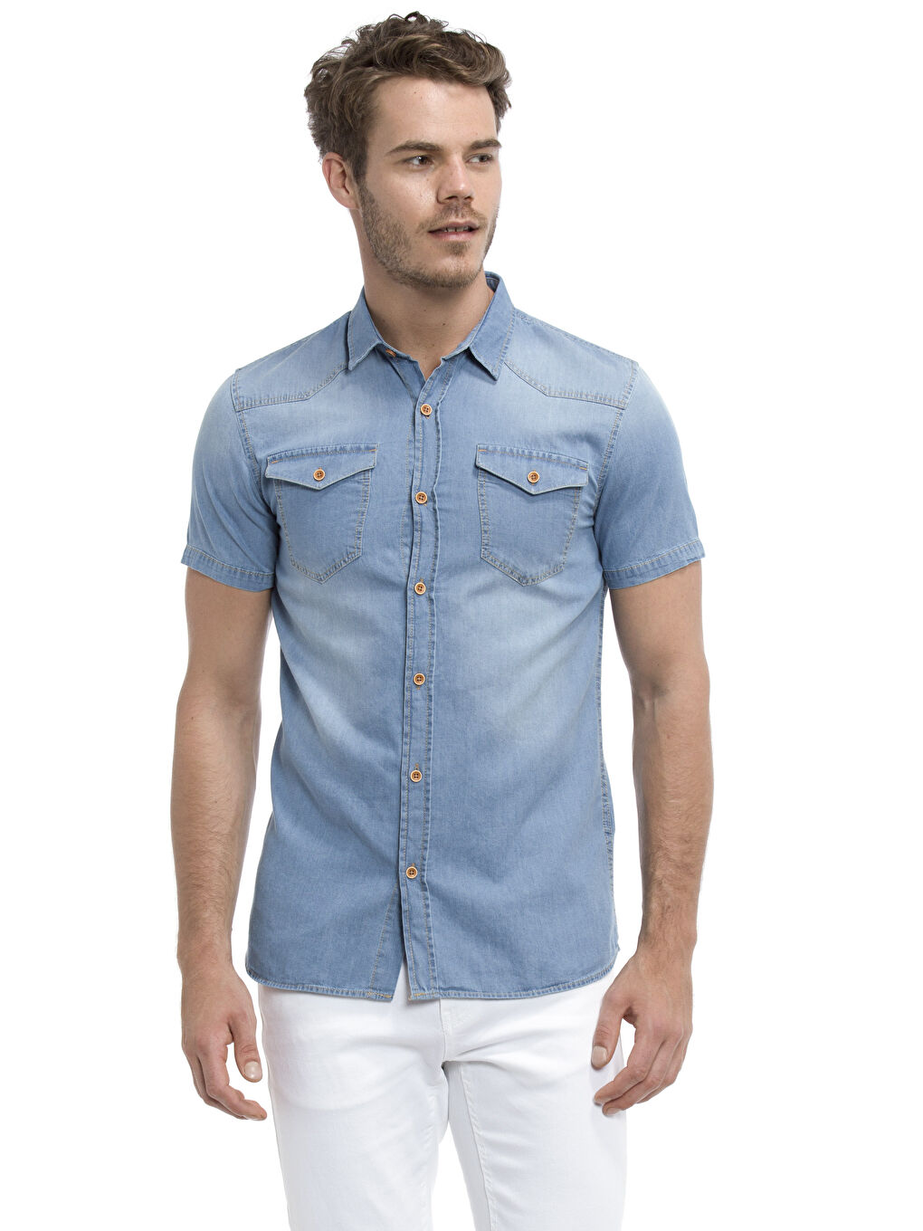 Orta İndigo Rodeo Jean Gömlek