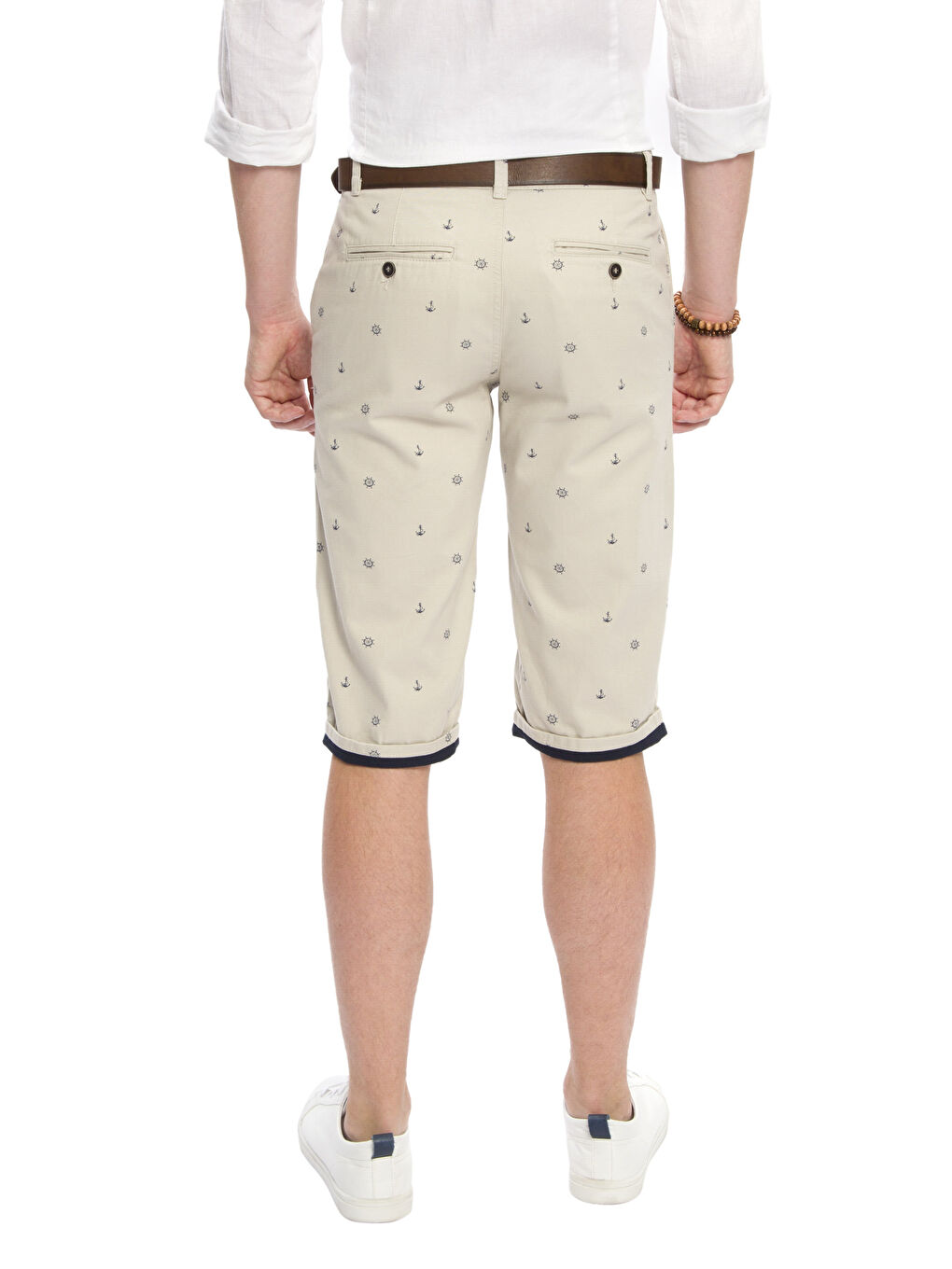 Bej Baskılı Şort-1