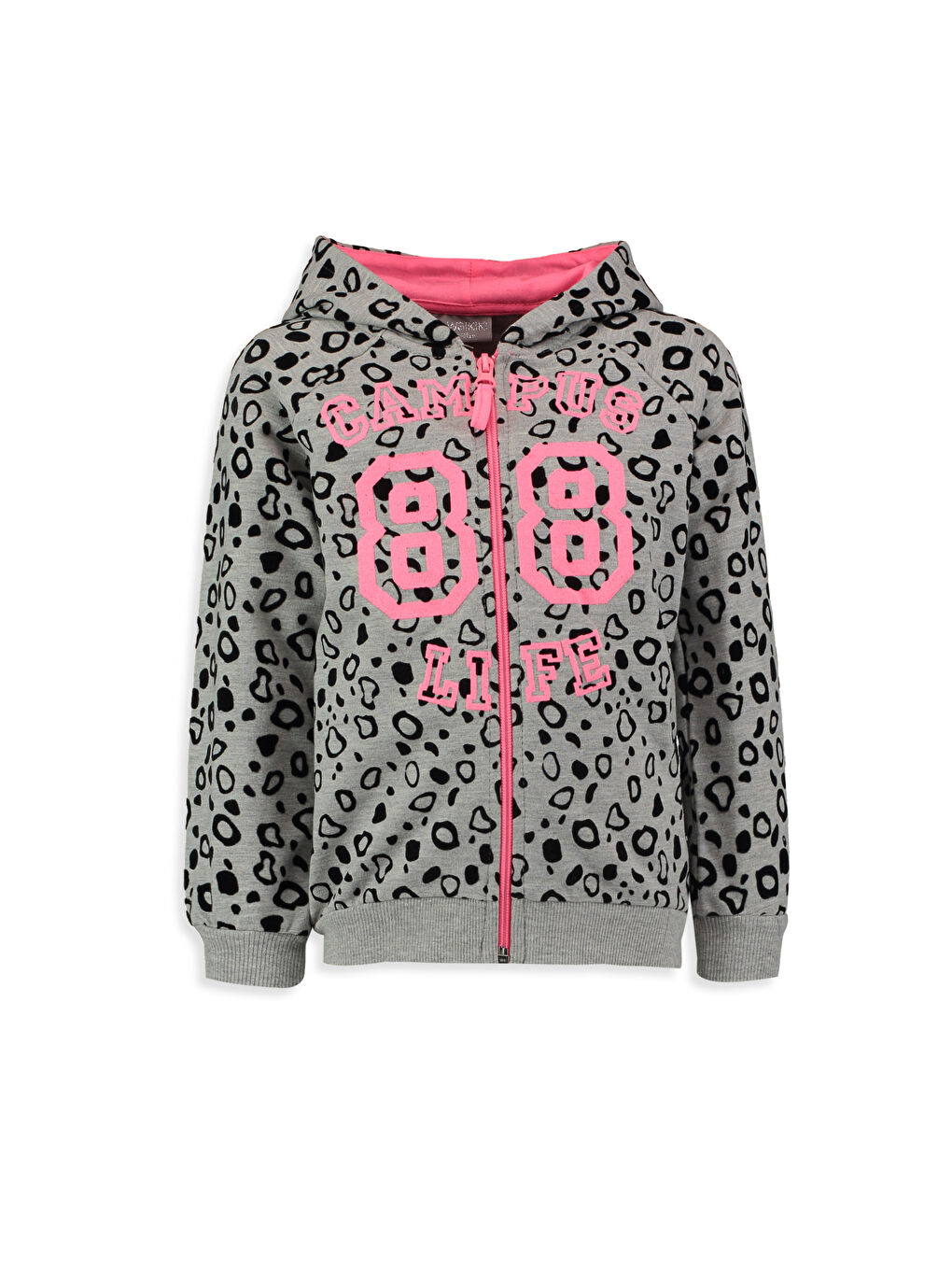 Gri Melanj Baskılı Fermuarlı Sweatshirt