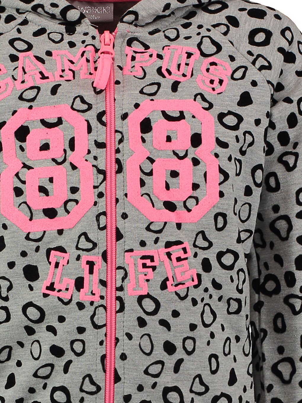 Gri Melanj Baskılı Fermuarlı Sweatshirt-2