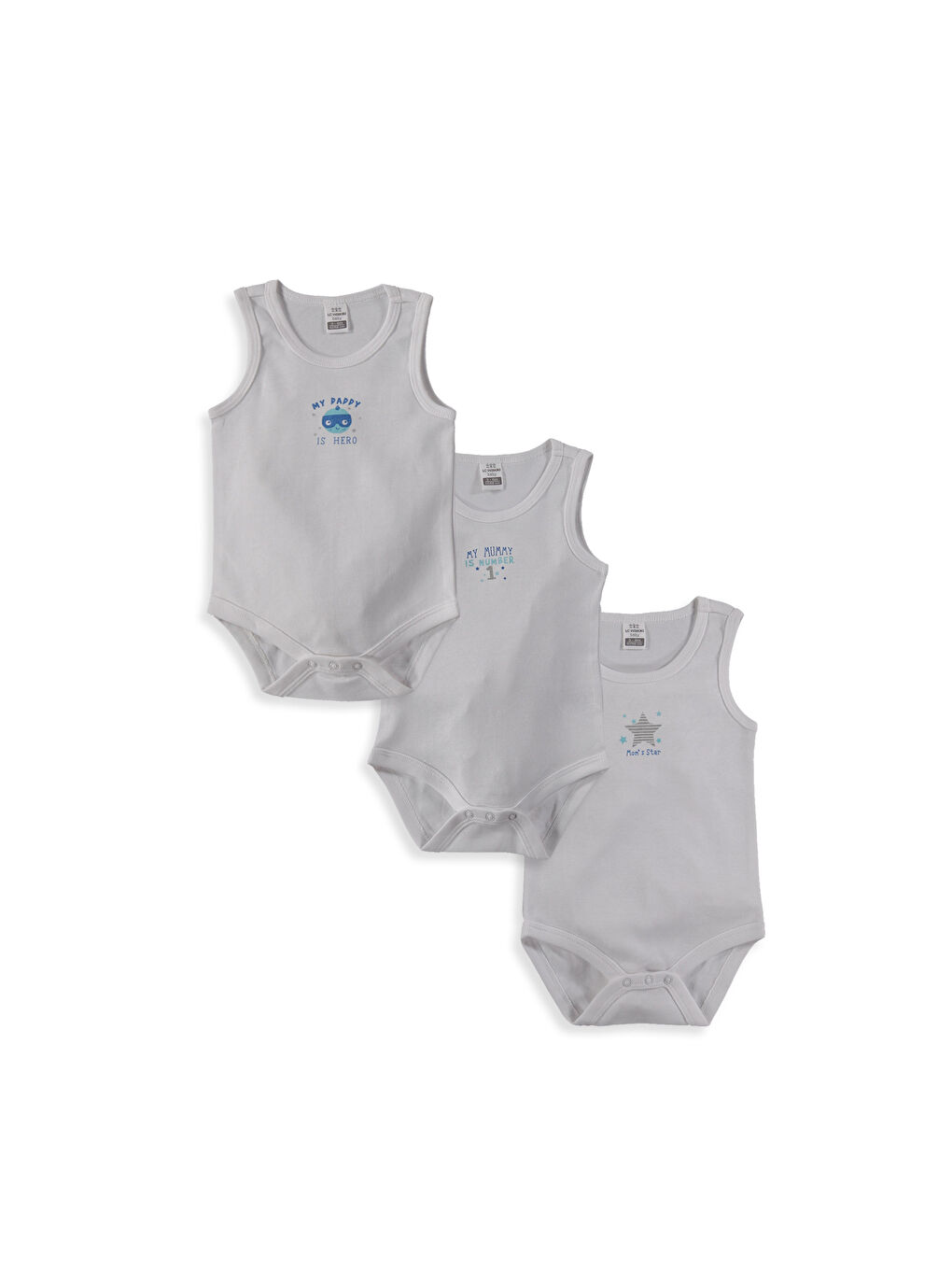 Beyaz Erkek Bebek Çıtçıtlı Body 3'lü