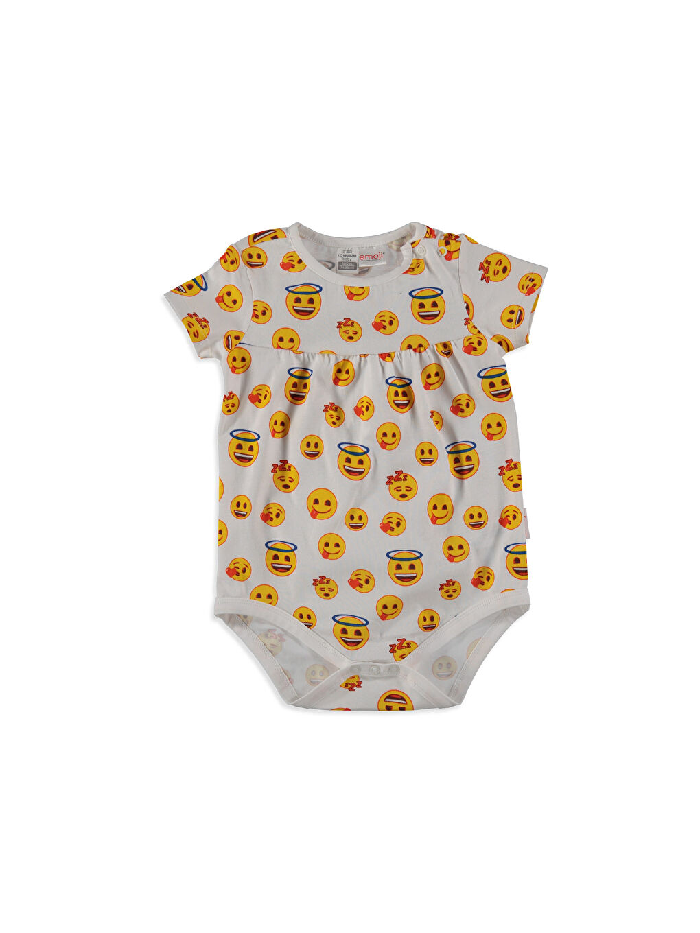 Beyaz Emoji Baskılı Kız Bebek Çıtçıtlı Body