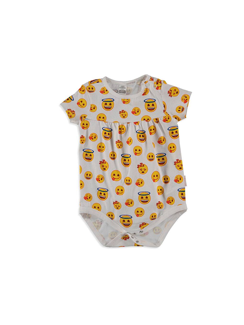 Beyaz Emoji Baskılı Kız Bebek Çıtçıtlı Body-2