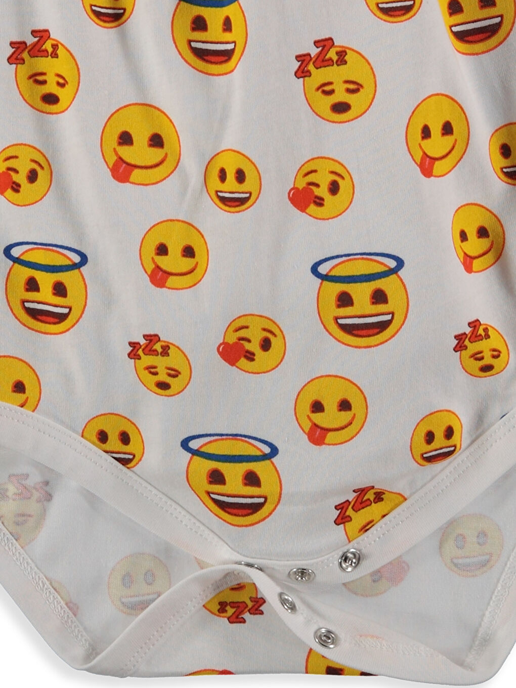 Beyaz Emoji Baskılı Kız Bebek Çıtçıtlı Body-3