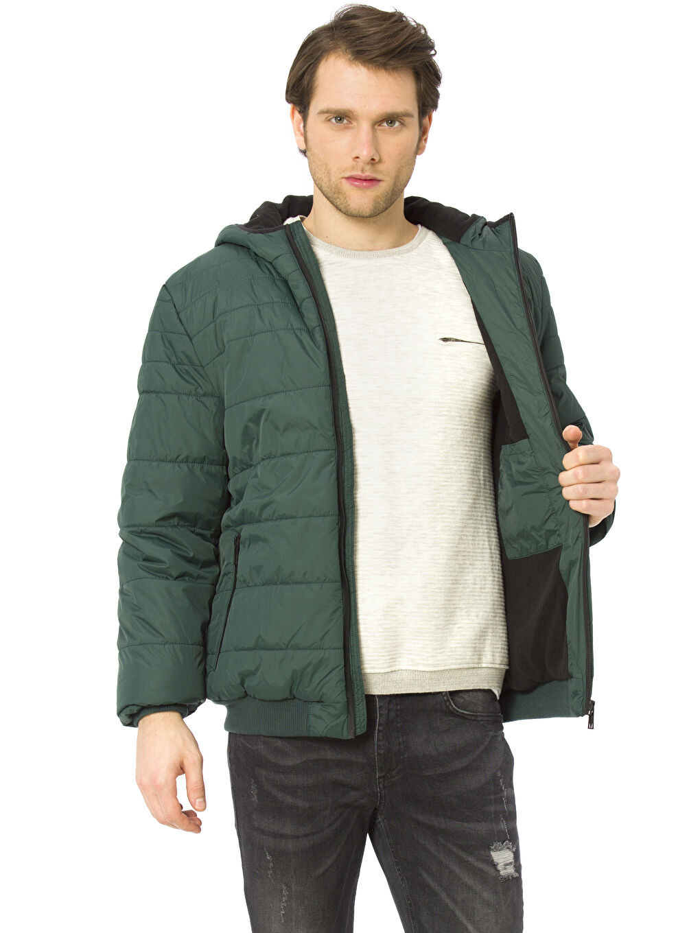 Koyu Yeşil Şişme Mont-1