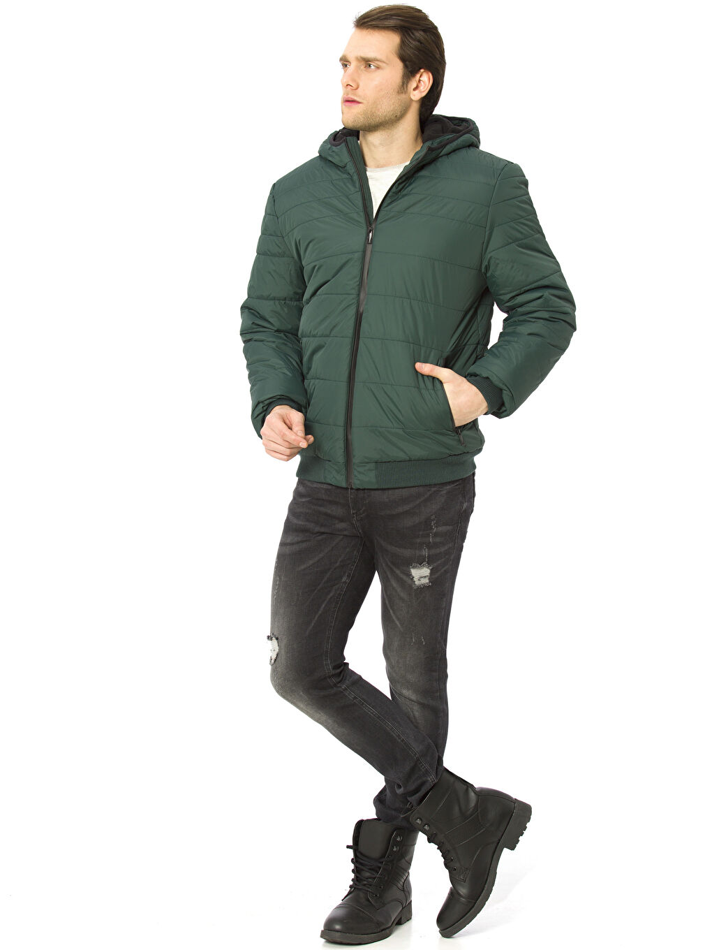 Koyu Yeşil Şişme Mont-3