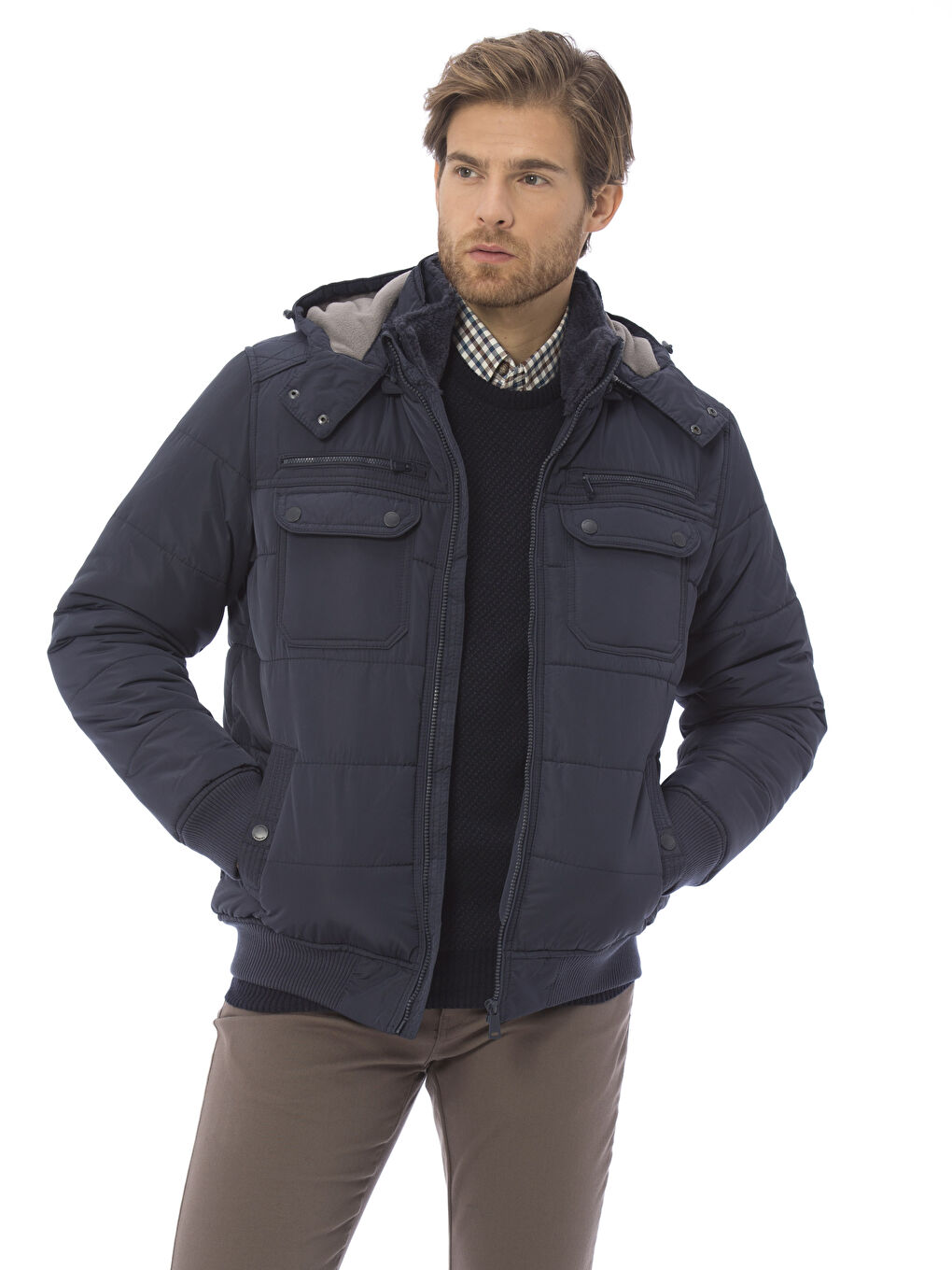 Lacivert Şişme Mont-1