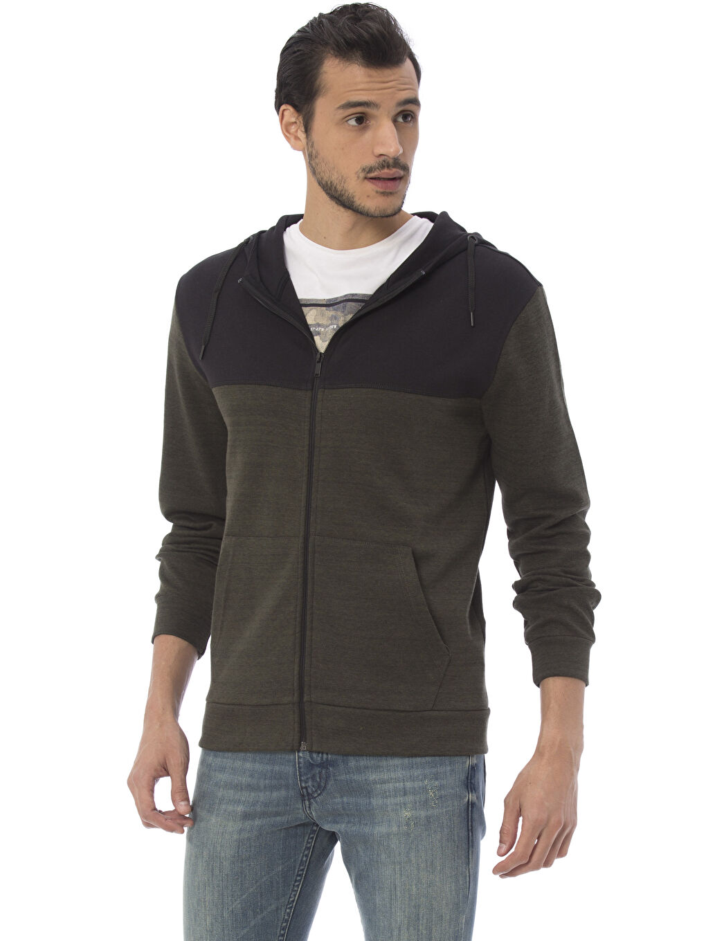 سويت شيرت بسحاب كاكي رجال