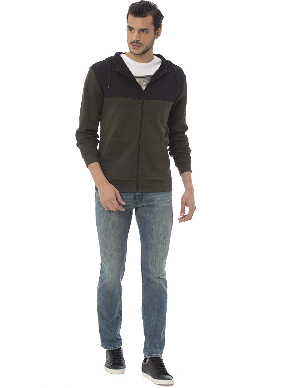 سويت شيرت بسحاب كاكي رجال-2