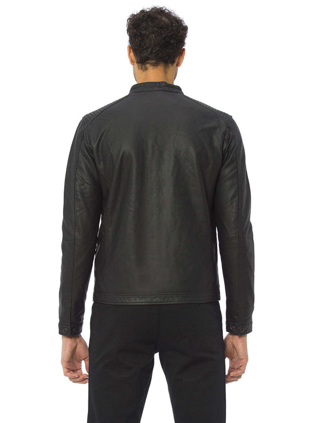 Yeni Siyah Deri Görünümlü Mont-1