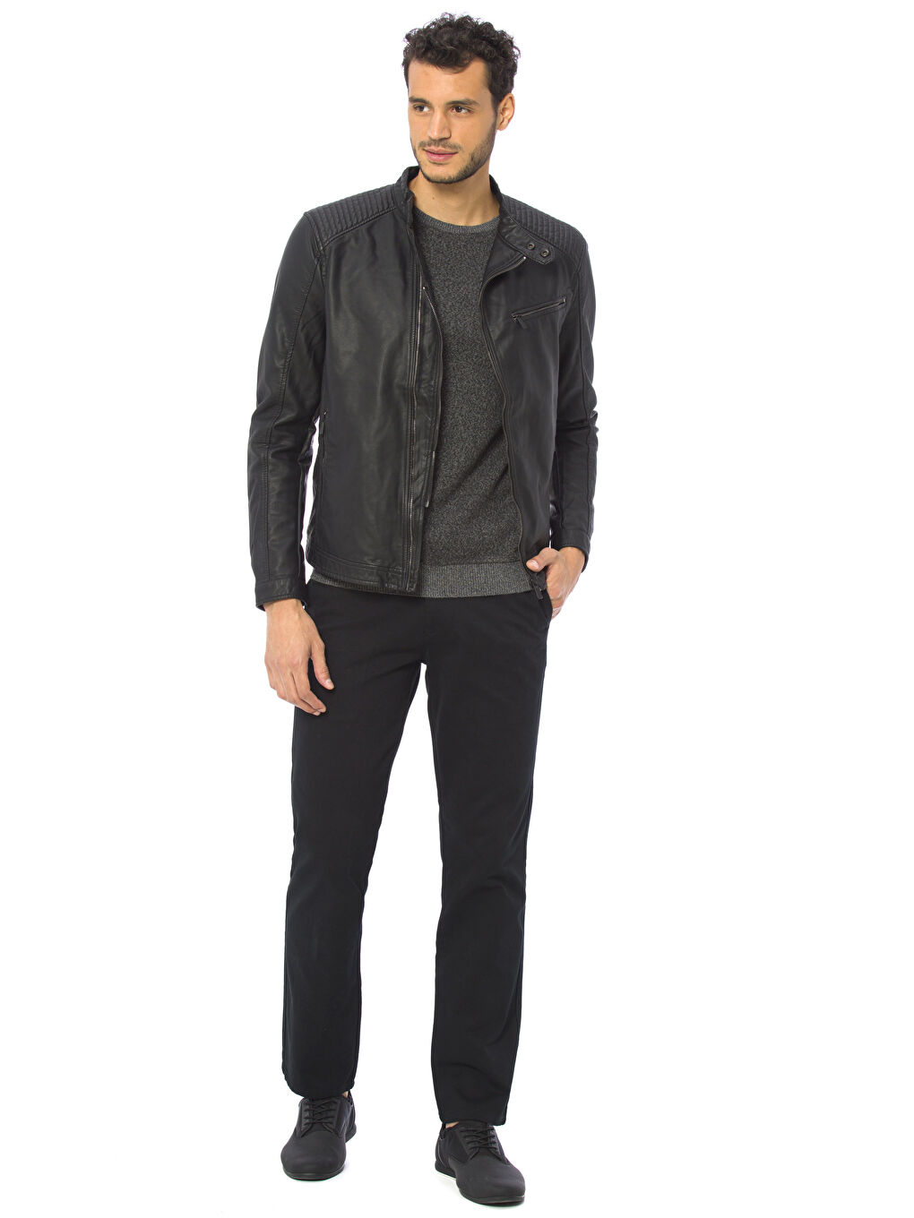 Yeni Siyah Deri Görünümlü Mont-2