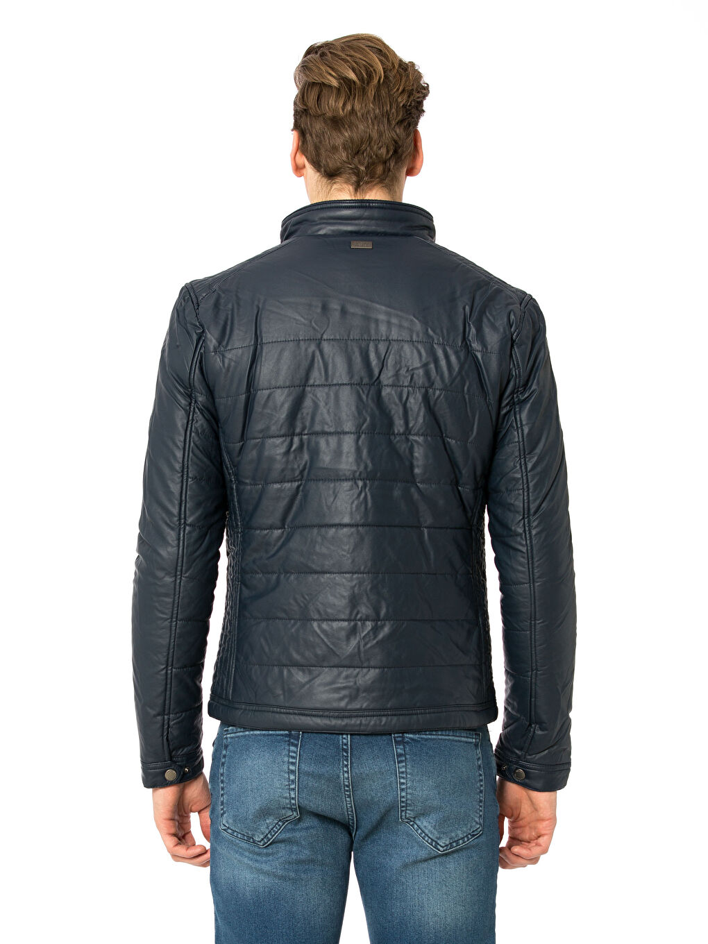 Lacivert Deri Görünümlü Mont-2