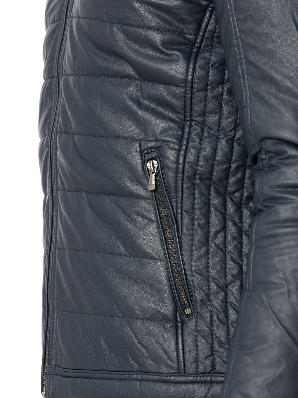 Lacivert Deri Görünümlü Mont-4