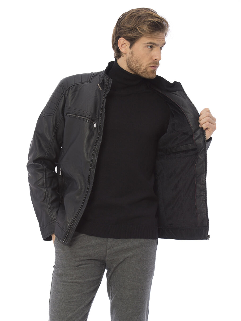 Yeni Siyah Deri Görünümlü Mont-2