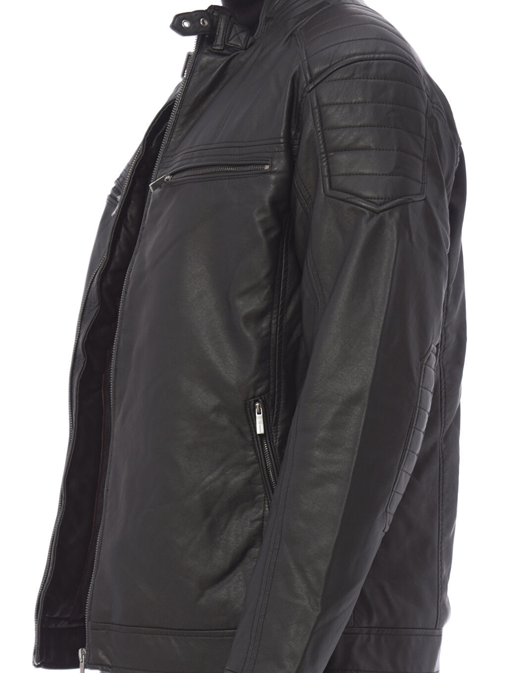 Yeni Siyah Deri Görünümlü Mont-5