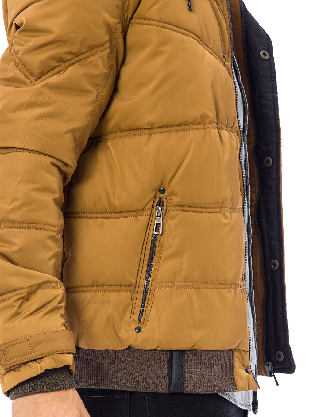 Kahverengi Kapüşonlu Kalın Şişme Mont-4