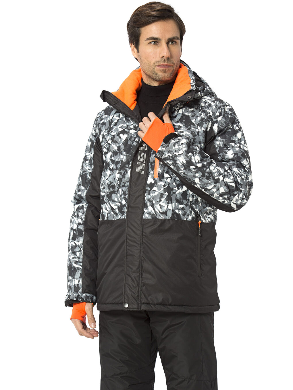 Beyaz Kapüşonlu Kayak Montu