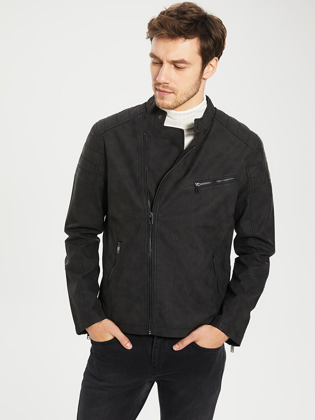 Man ANTHRACITE Faux Leather Coat-1