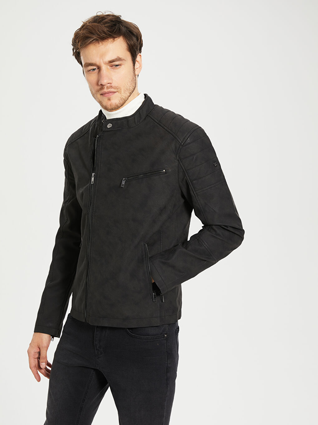 Man ANTHRACITE Faux Leather Coat-2