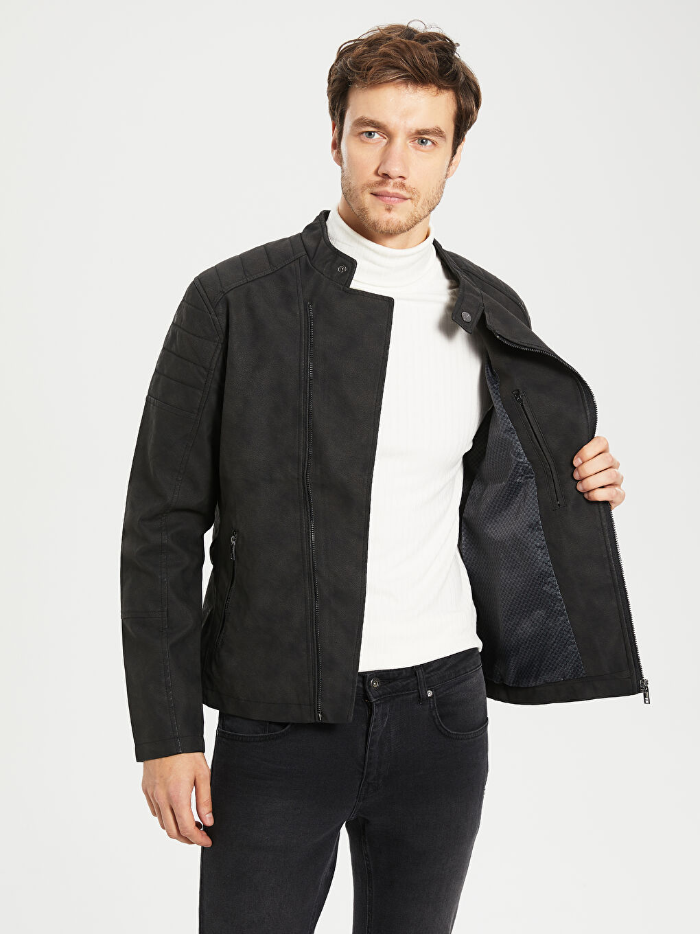 Man ANTHRACITE Faux Leather Coat-3