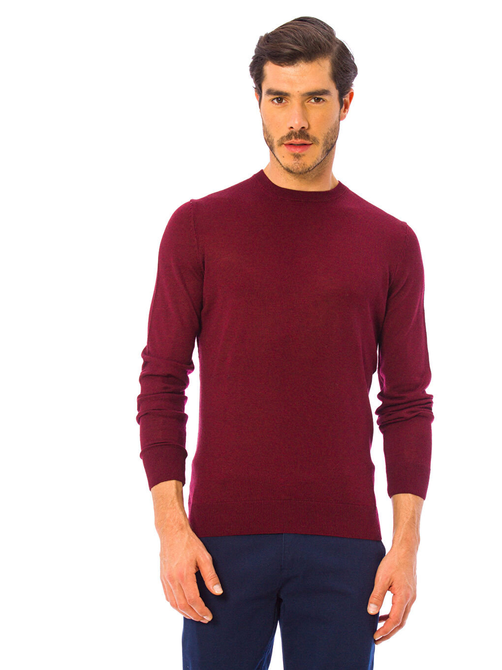 Bordo Bisiklet Yaka Erkek Triko Kazak