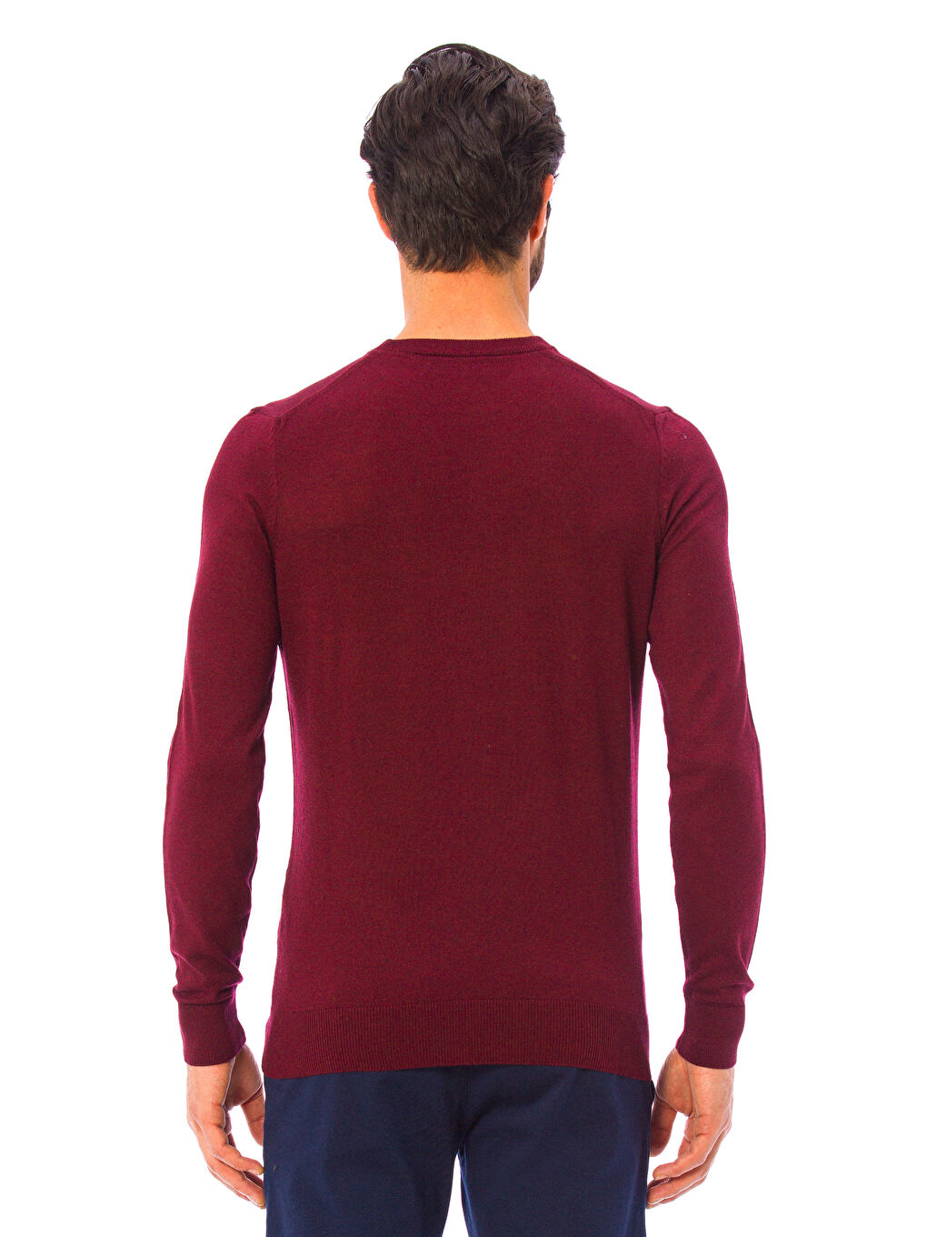 Bordo Bisiklet Yaka Erkek Triko Kazak-1