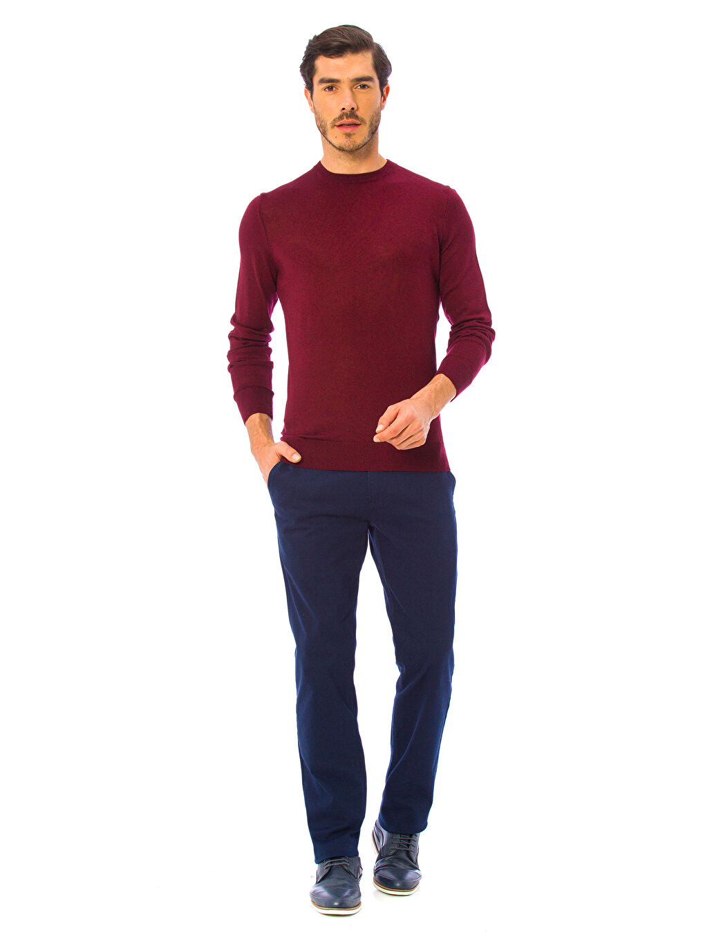 Bordo Bisiklet Yaka Erkek Triko Kazak-2