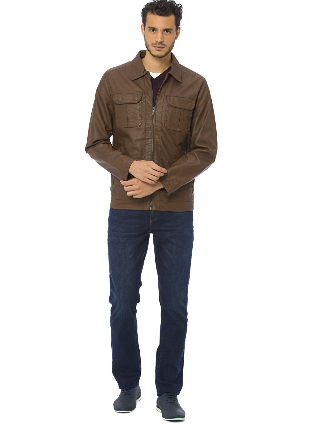 Kahverengi Deri Görünümlü Mont-2