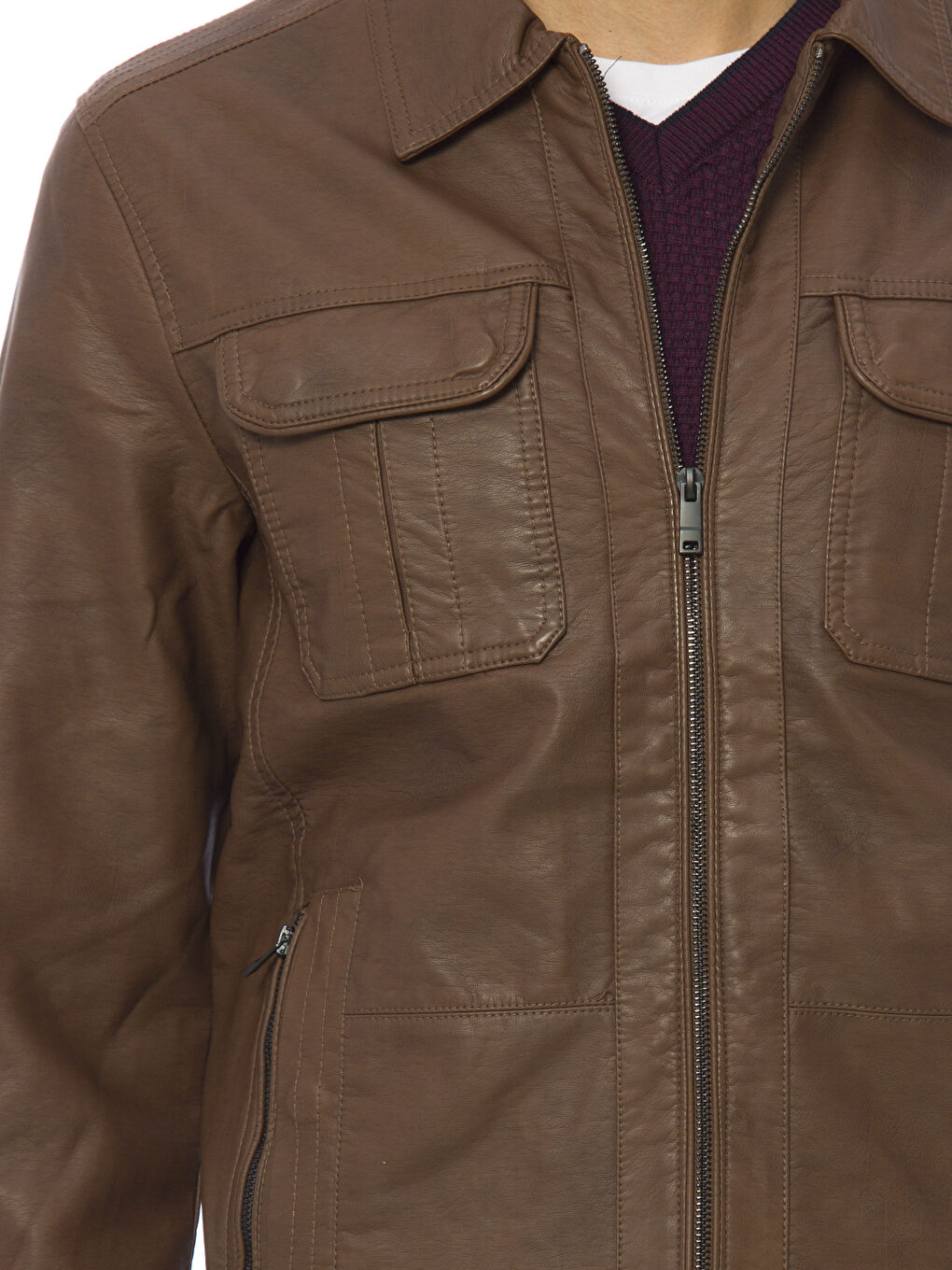 Kahverengi Deri Görünümlü Mont-3