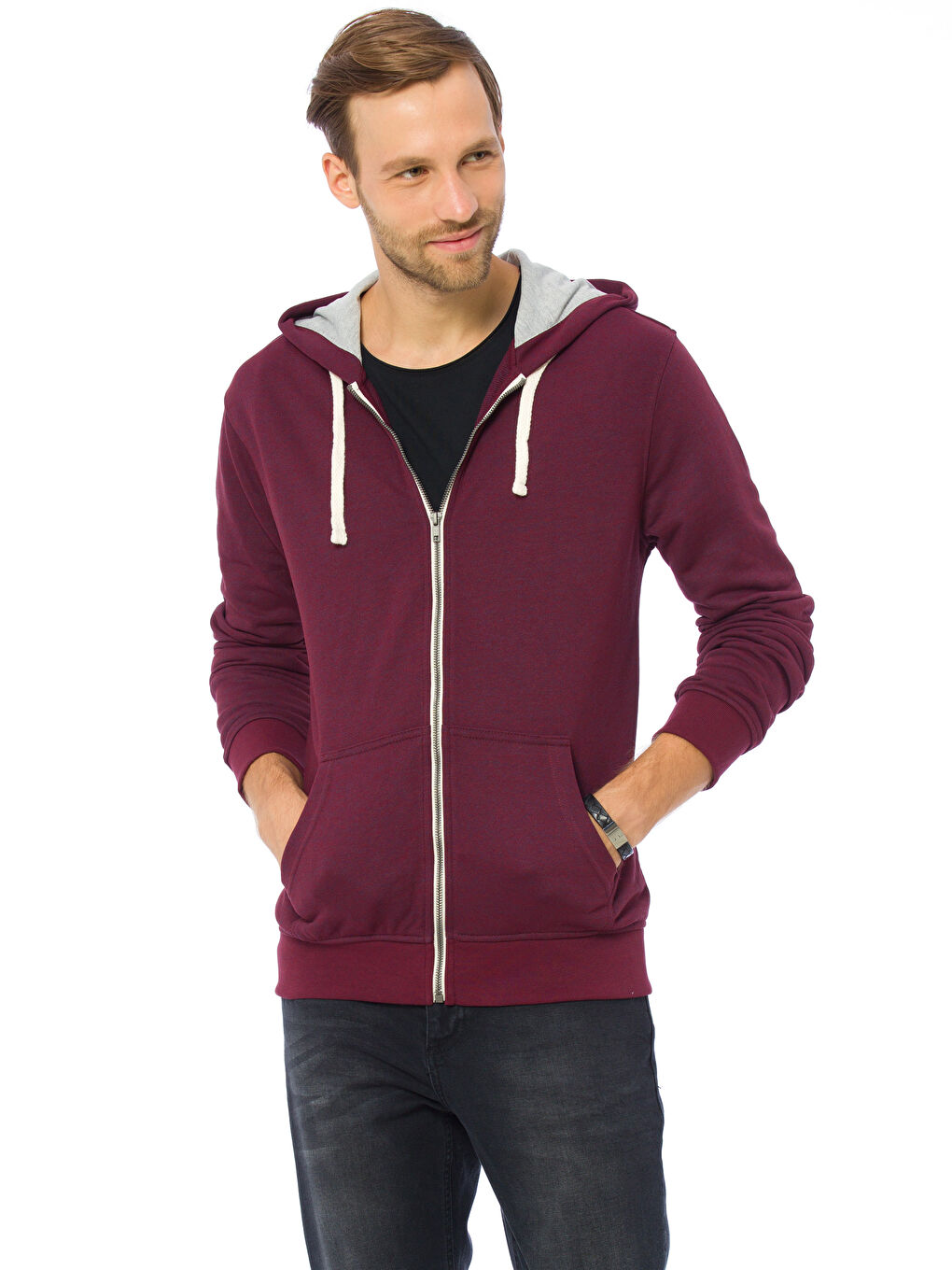 Sweat zippé ROUGE BORDEAUX Homme