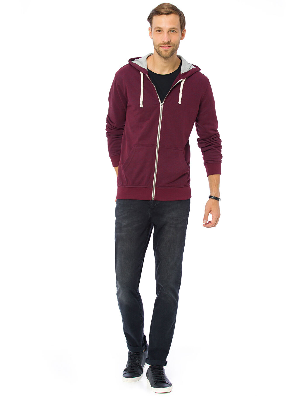 Sweat zippé ROUGE BORDEAUX Homme-2