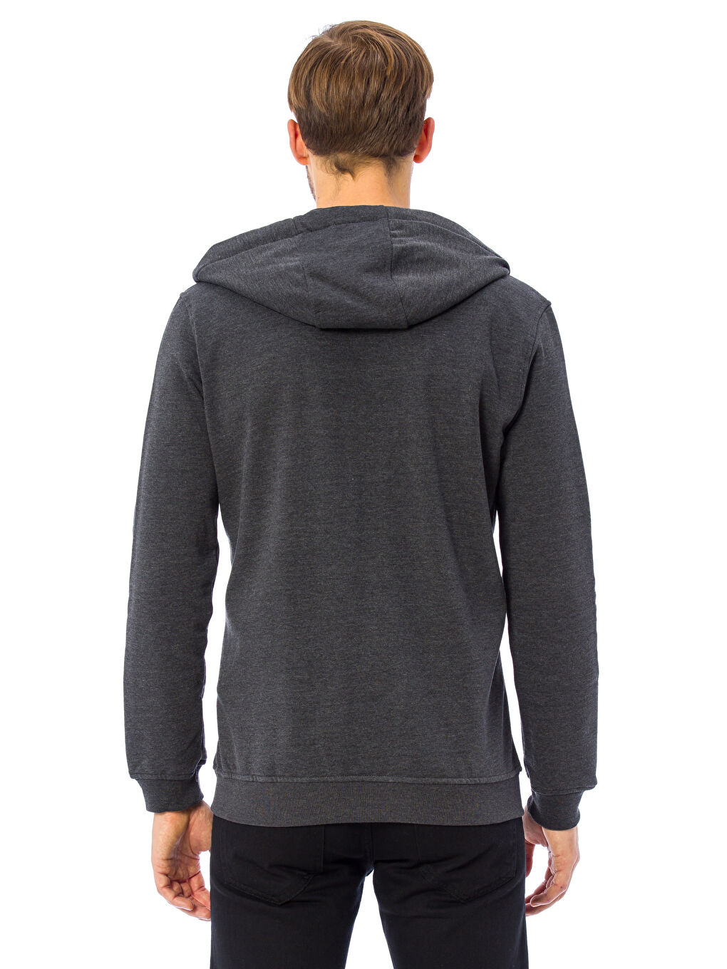 Antrasit Kapüşonlu Erkek Fermuarlı Sweatshirt-1