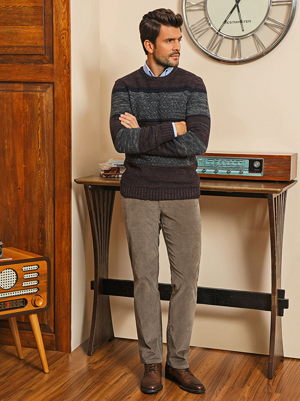 Мъж Бордо Пуловер -2