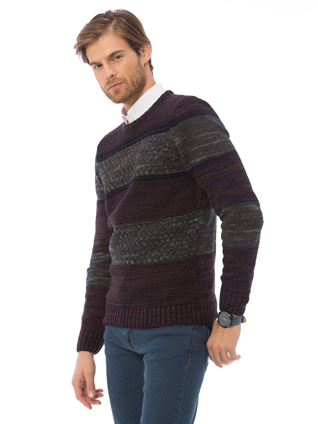 Мъж Бордо Пуловер -1