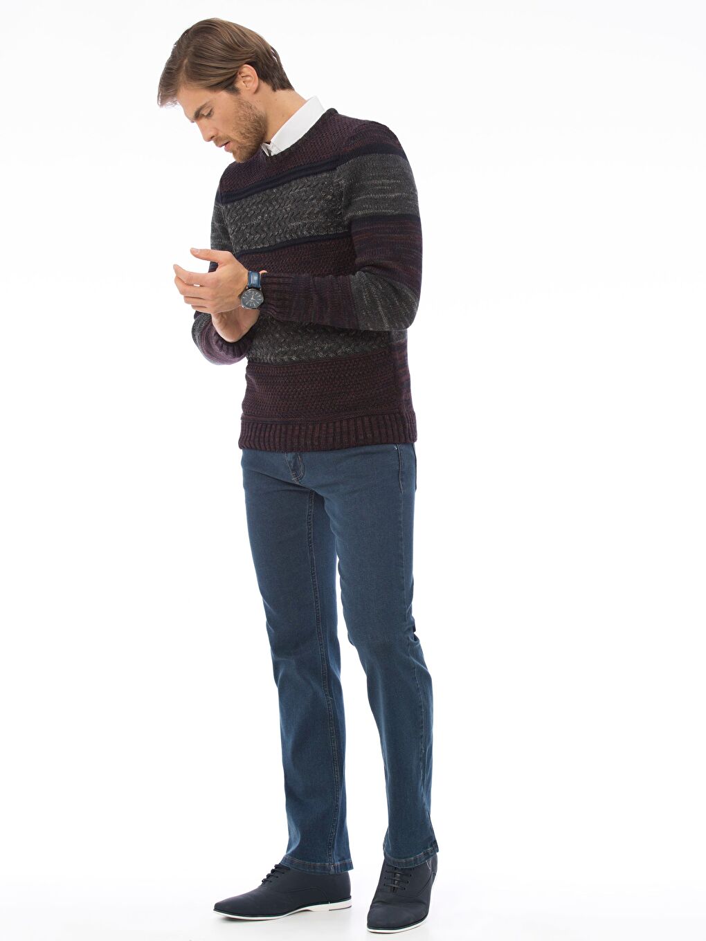 Мъж Бордо Пуловер -4