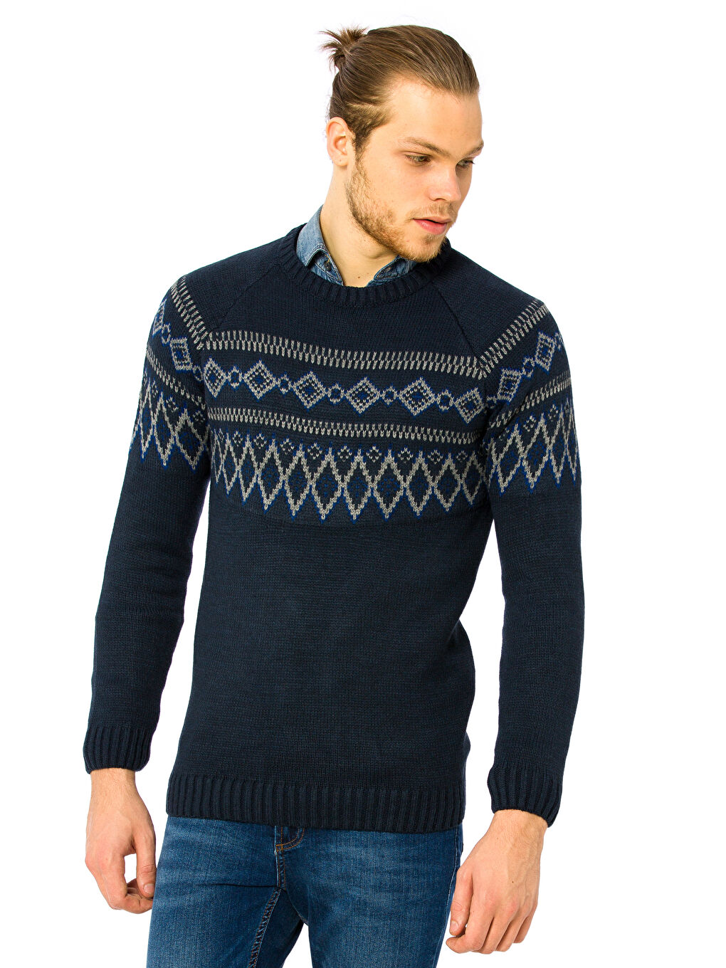 Baskılı Erkek Triko Kazak