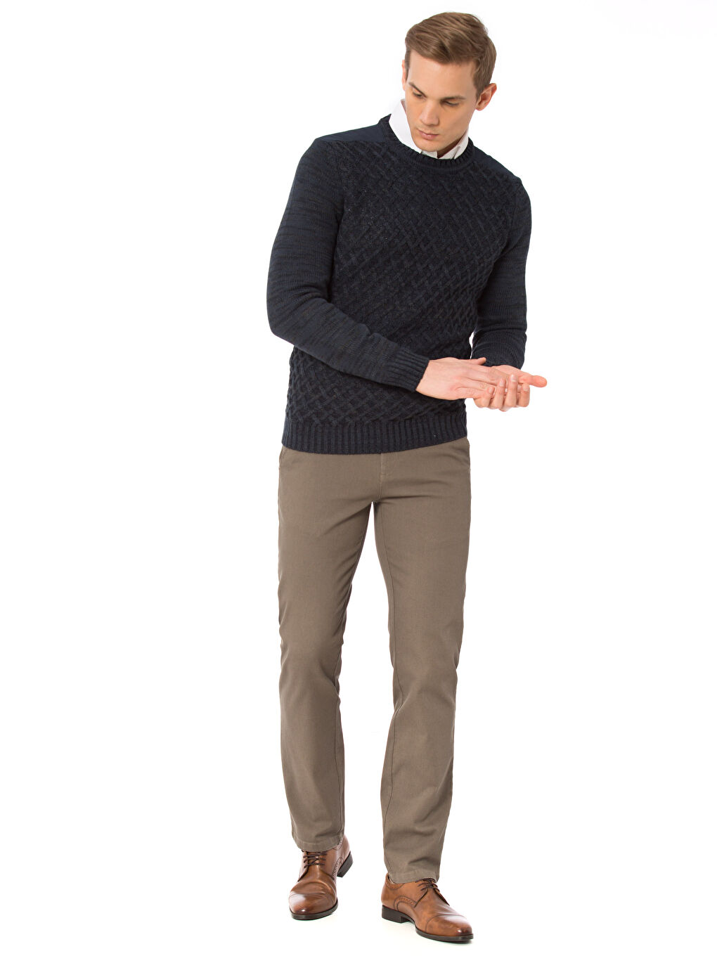 Мъж Морско-Синьо Пуловер -2