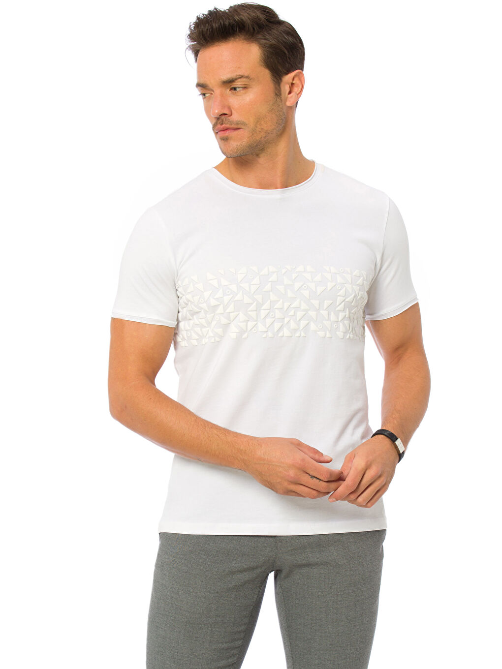 Beyaz Baskılı Tişört-1