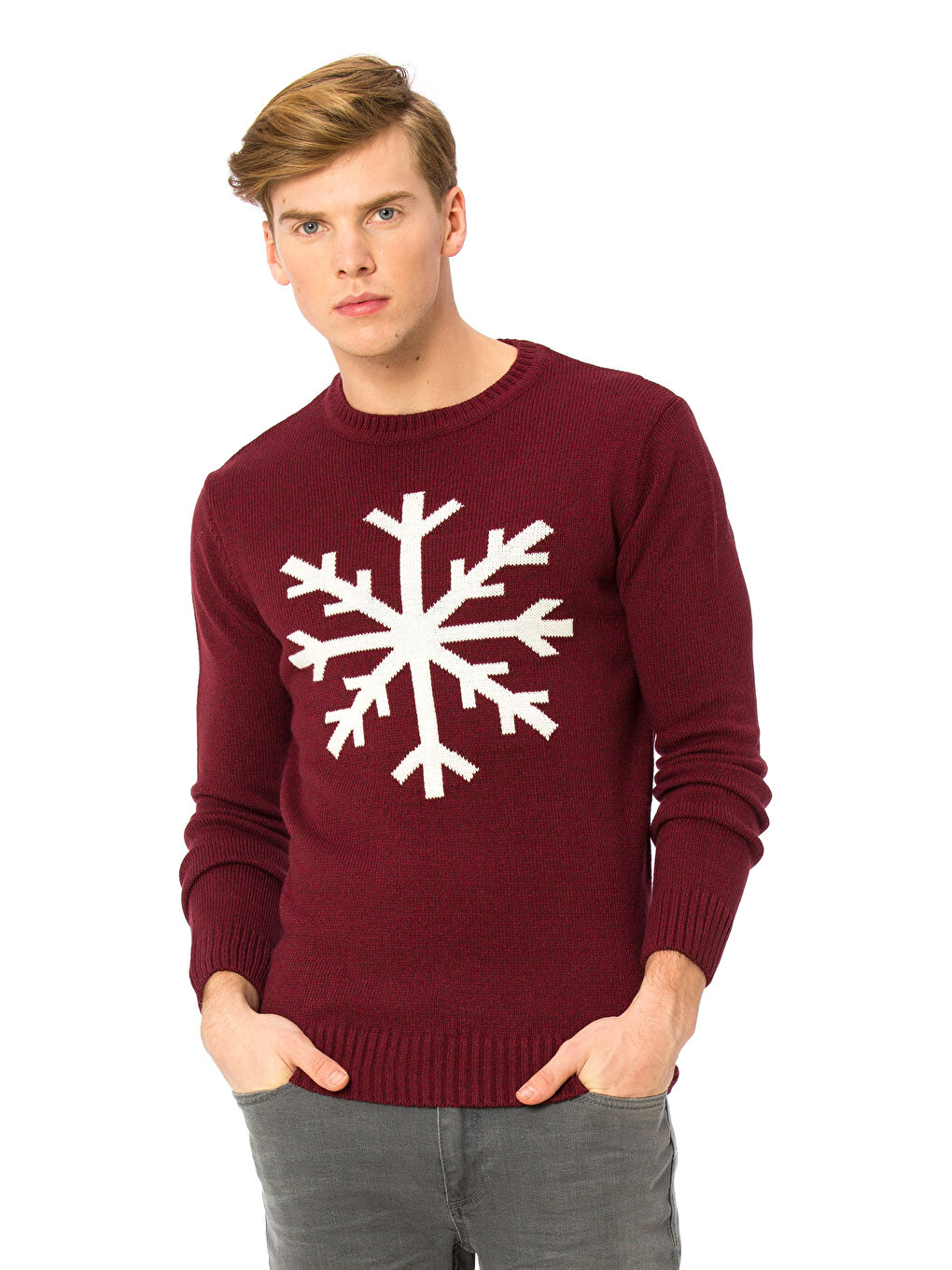 Rundhalsausschnitt Langarm Herren Strickpullover-1