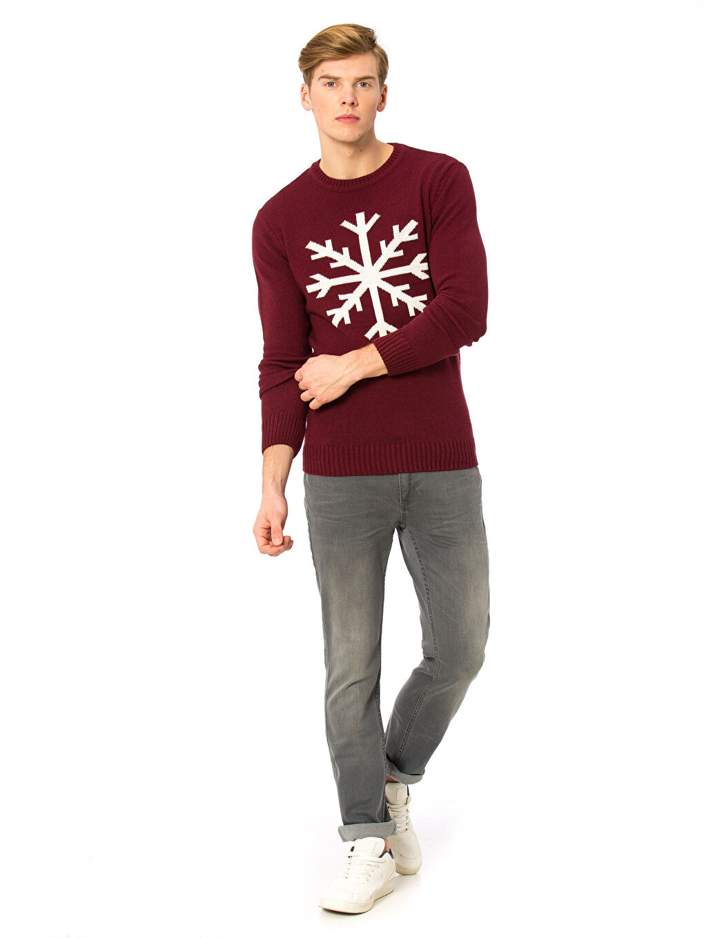 Rundhalsausschnitt Langarm Herren Strickpullover-3