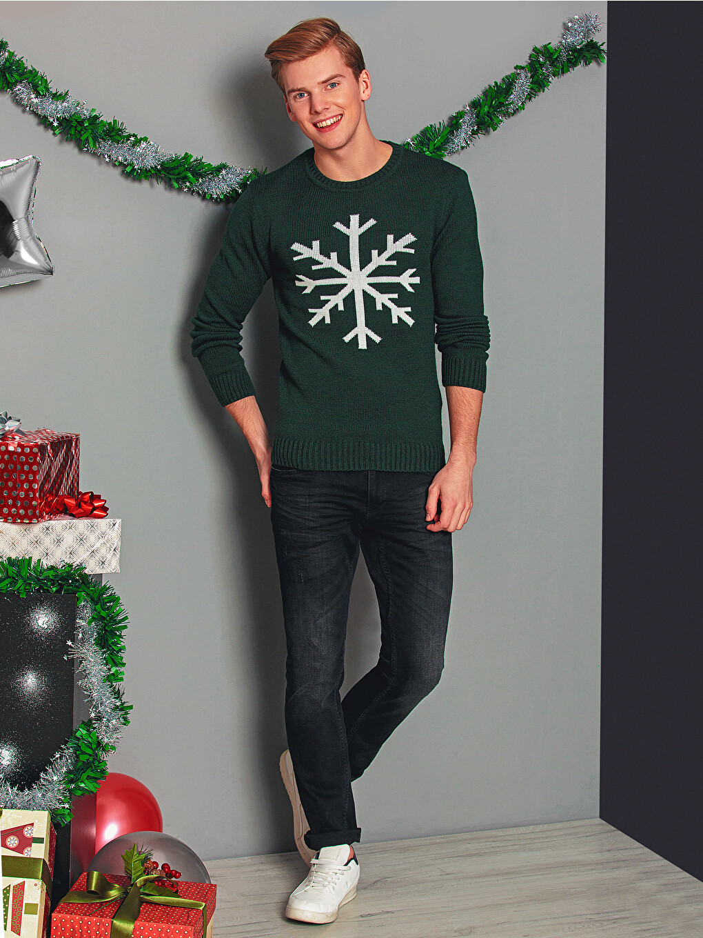 Regular Fit Christmas Themed Men's Knitwear Sweater