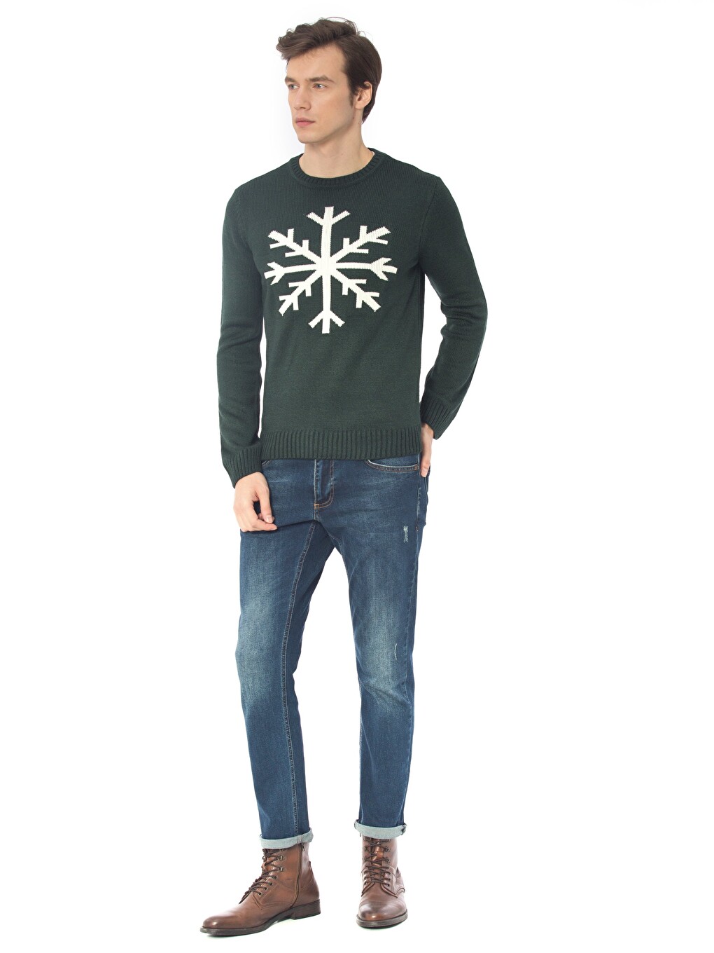 Regular Fit Christmas Themed Men's Knitwear Sweater-3