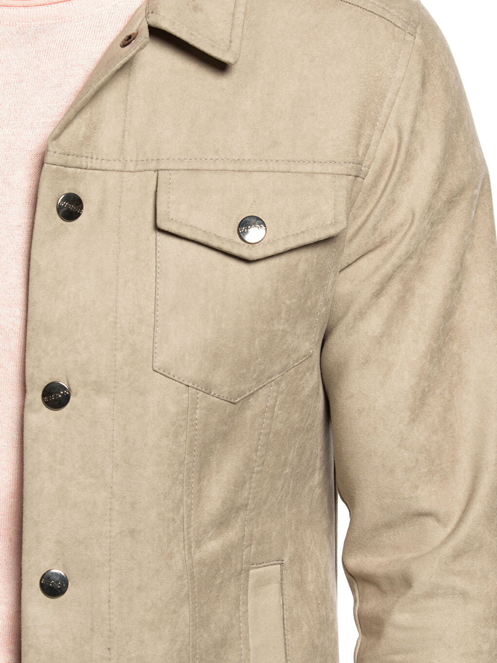 Bej Deri Görünümlü Mont-4