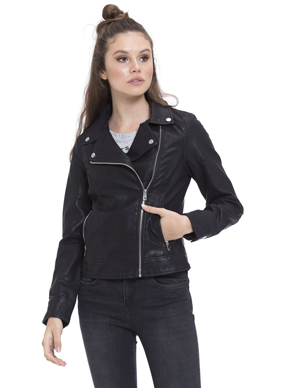 Deri Görünümlü Mont