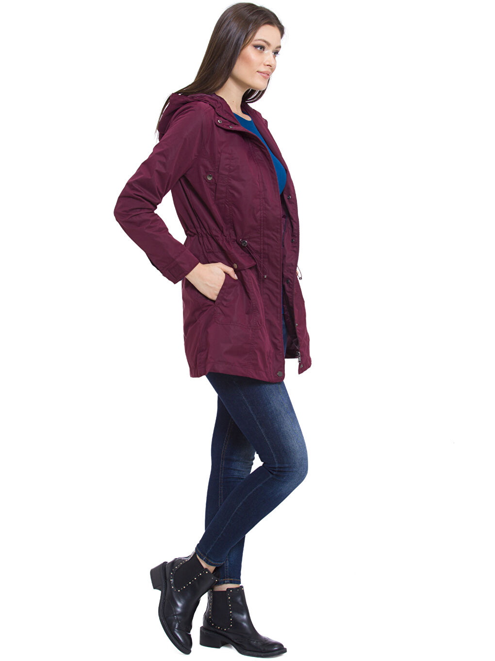 Manteau bouffant ROUGE BORDEAUX Femme-3
