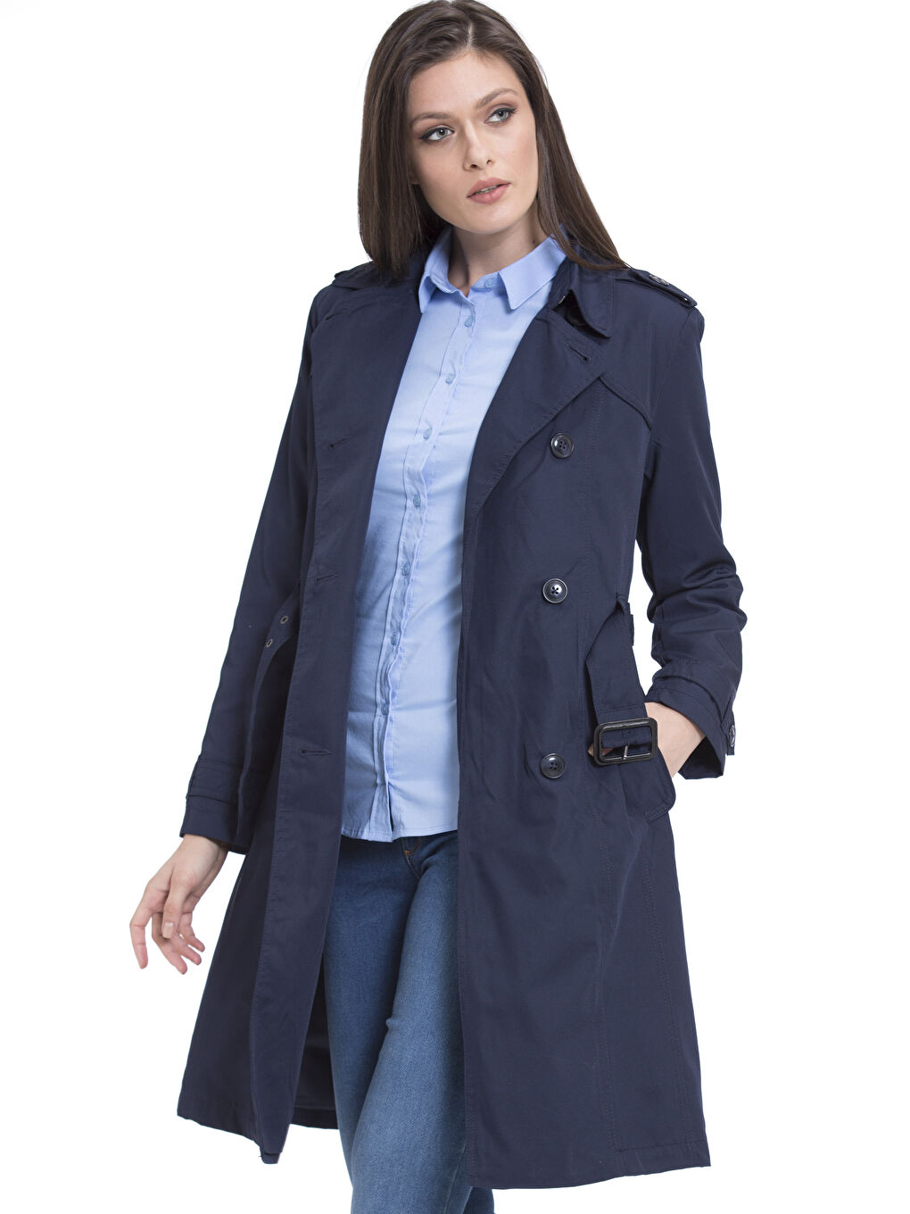 معطف المطر أزرق نساء