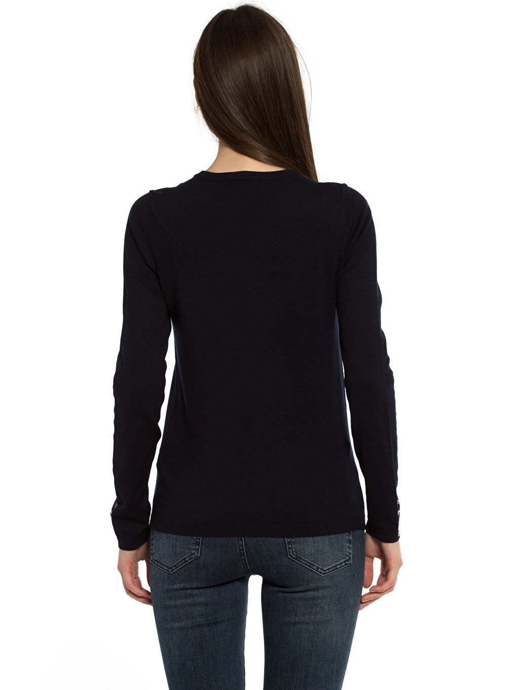 V-образно деколте Пуловер за жени с права кройка-1